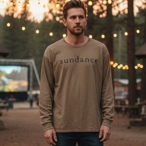 Sundance Graphic Long Sleeve Shirt Mens Size XL Taupe Cotton Relaxed Fit Cotton